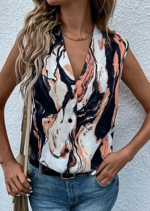 

Tank Tops Abstract Graphic Button V-Neck Tank Top in Multicolor. Size: L,,XL
