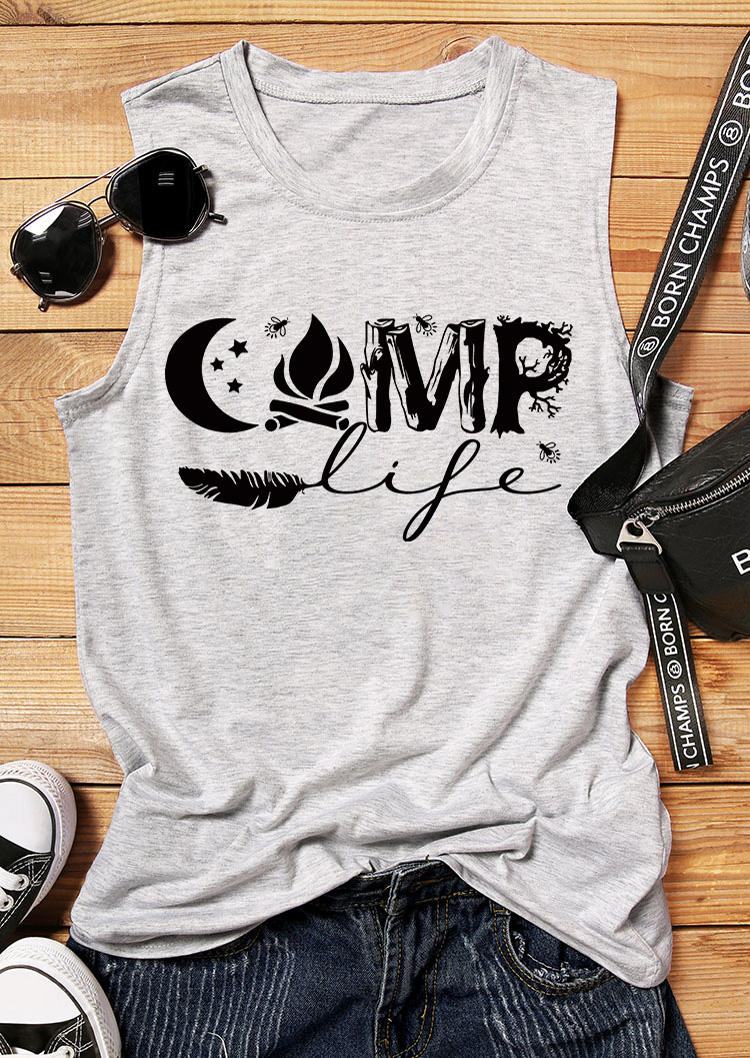 

Tank Tops Camp Life Feather O-Neck Tank Top - Light Grey in Gray. Size