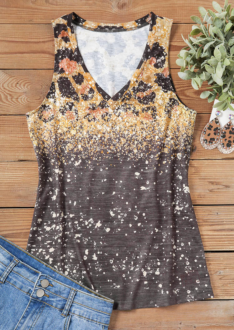

Tank Tops Glitter Leopard V-Neck Tank Top in Multicolor. Size: ,XL