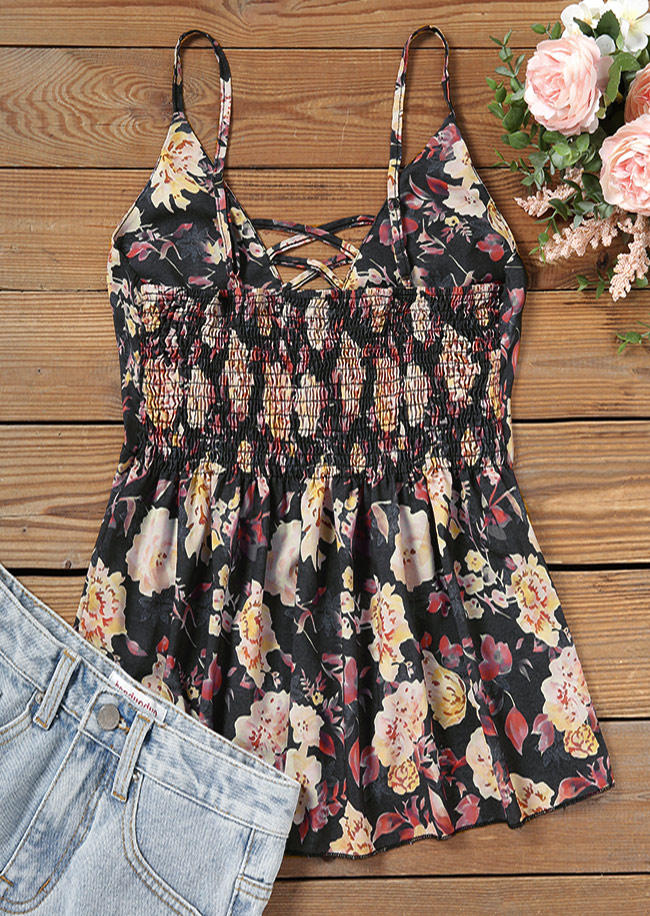 Floral Criss-Cross Ruffled Casual Camisole