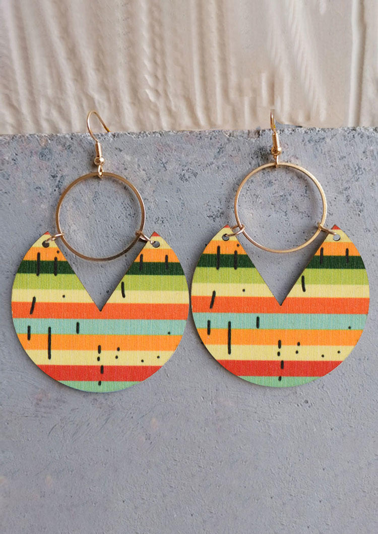 

Earrings Colorful Striped Wooden Pendant Earrings in Multicolor. Size