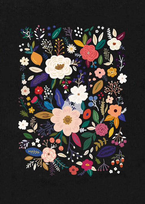 Floral Leaf O-Neck Racerback Tank - Black