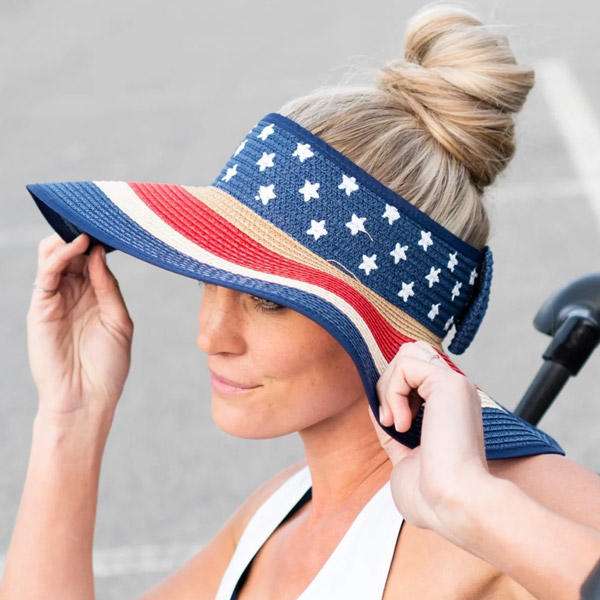 American Flag Star Striped Hollow Out Sun Visor Hat