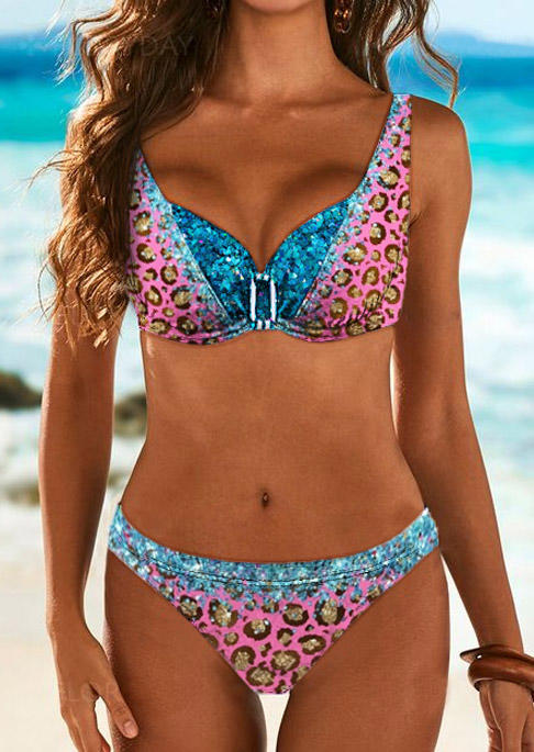 Leopard Glitter Adjustable Strap Bikini Set