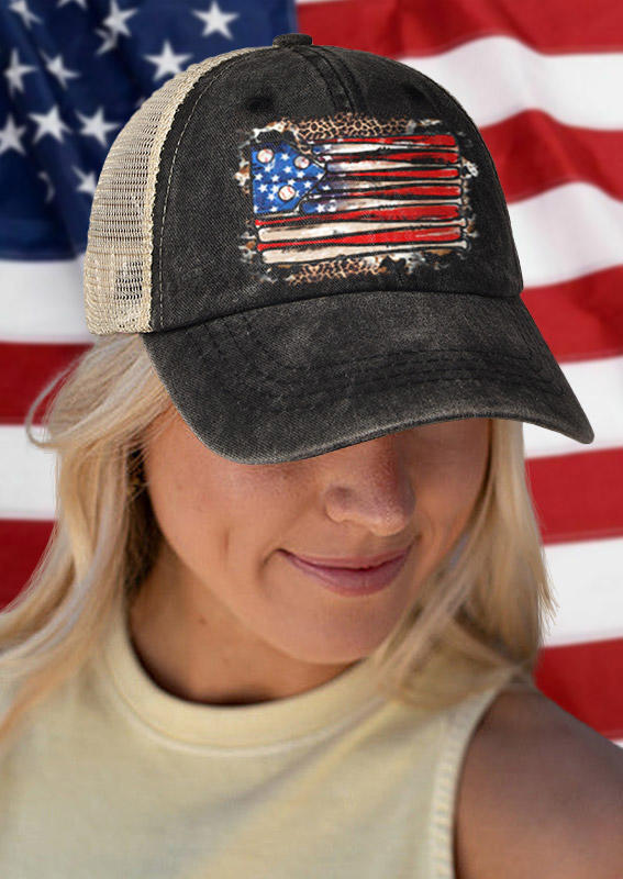 

Hats American Flag Mesh Baseball Cap in Black. Size