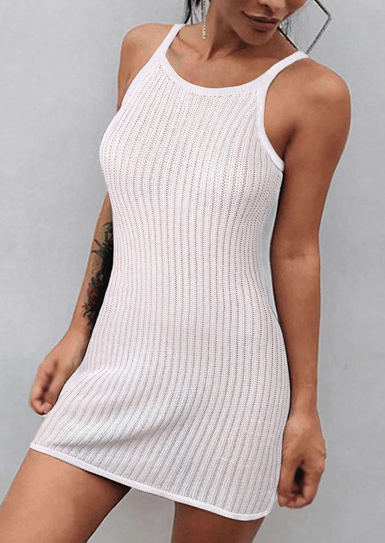 Crochet Square Collar Mini Dress - White
