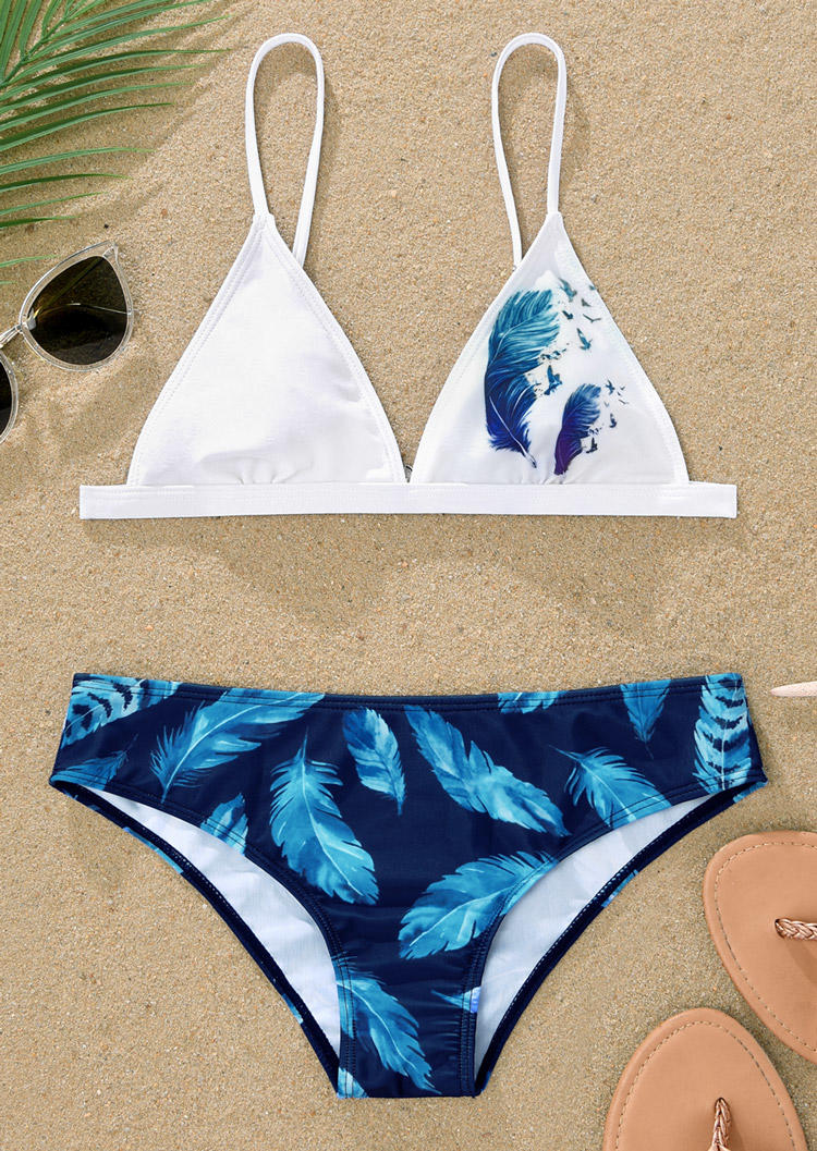 

Bikini Sets Feather Floral Ruched Adjustable Strap Bikini Set in Blue. Size: L,,XL