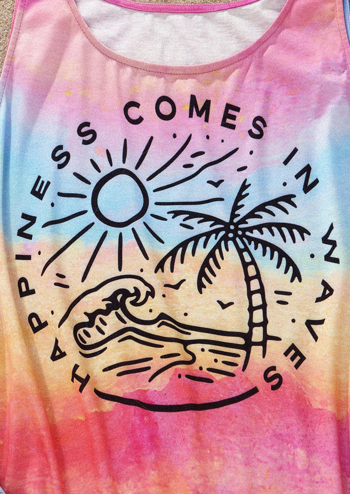 Happiness Comes In Waves Coconut Tree Tank