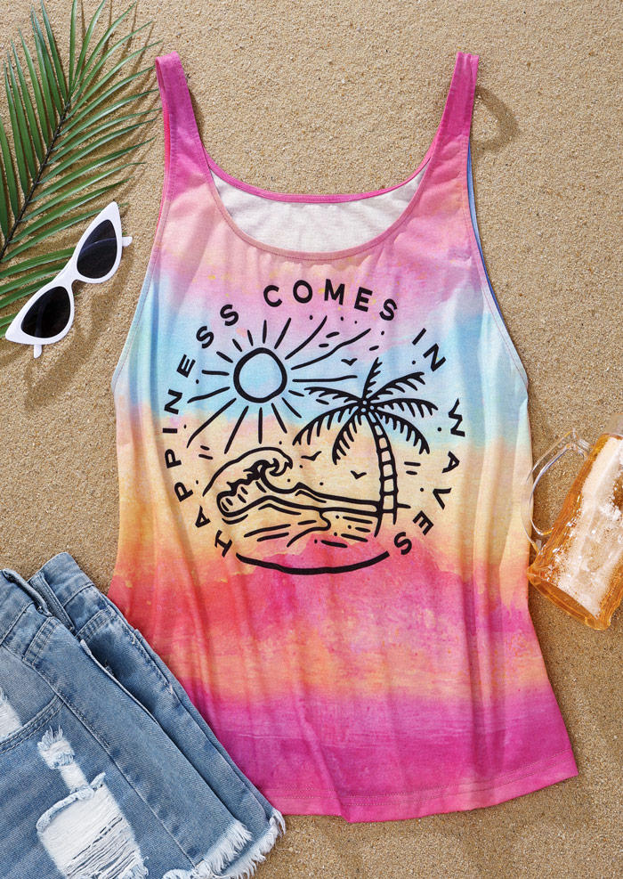 

Tank Tops Happiness Comes In Waves Coconut Tree Tank Top in Multicolor. Size