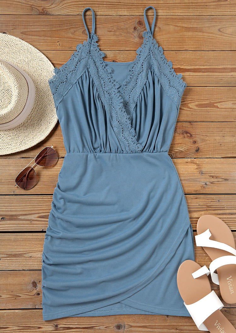 

Bodycon Dresses Lace Ruched Wrap Bodycon Dress in Blue. Size