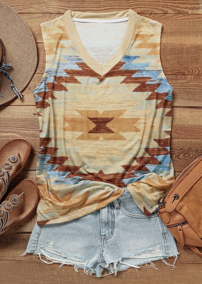 

Tank Tops Aztec Geometric Western V-Neck Tank Top in Multicolor. Size