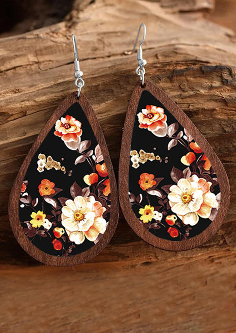 

Earrings Floral Wooden Water Drop Earrings in Multicolor. Size