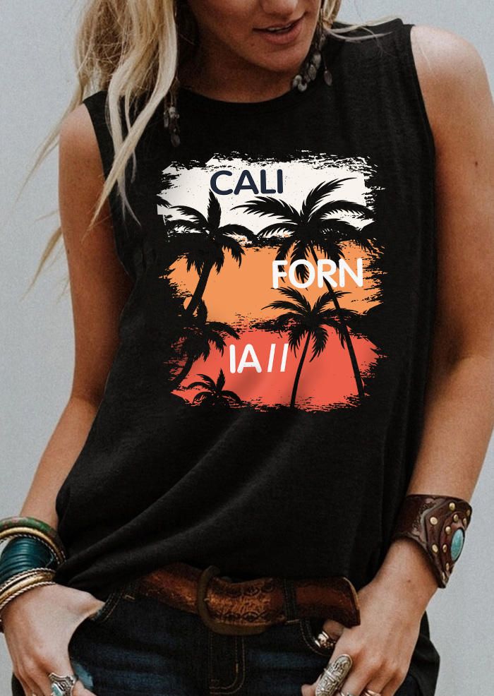 

Tank Tops California Coconut Tree O-Neck Tank Top in Black. Size