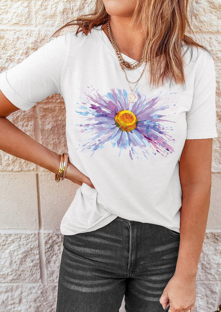 

T-shirts Tees Watercolor Daisy O-Neck T-Shirt Tee in White. Size