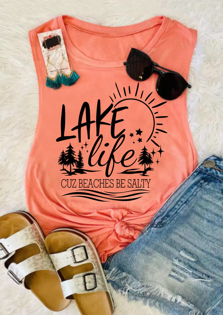 

Tank Tops Lake Life Cuz Beaches Be Salty Tank Top in Orange. Size