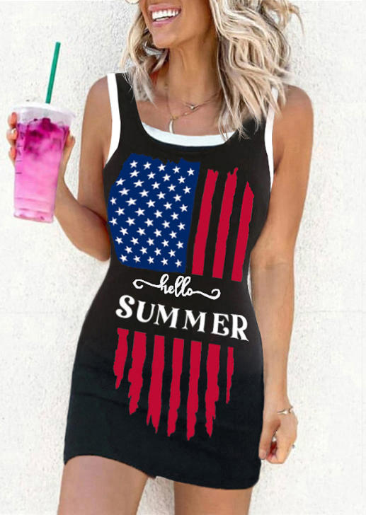 

Mini Dresses Hello Summer American Flag Fake Two-Piece Mini Dress in Black. Size: L,M,,XL
