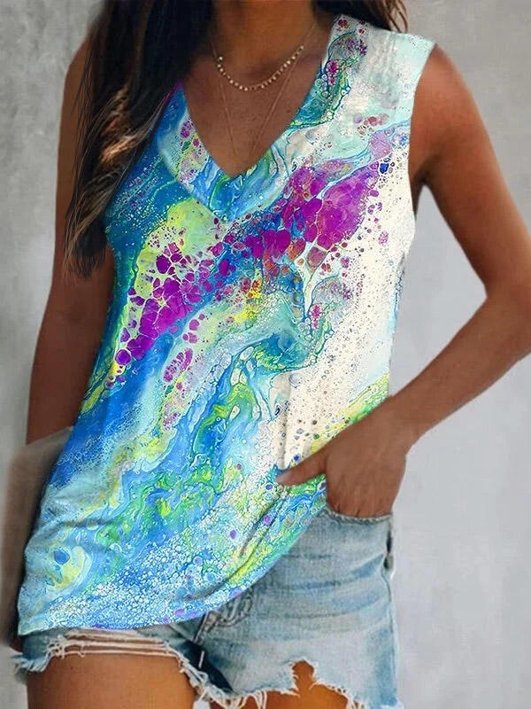 

Tank Tops Abstract Graphic V-Neck Tank Top in Multicolor. Size: L,,XL