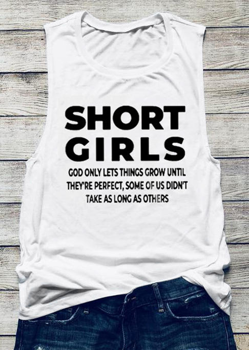 

Tank Tops Short Girls O-Neck Tank Top in White. Size