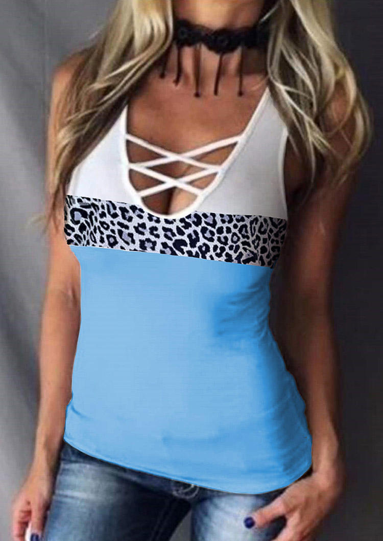 Color Block Leopard Criss-Cross Tank