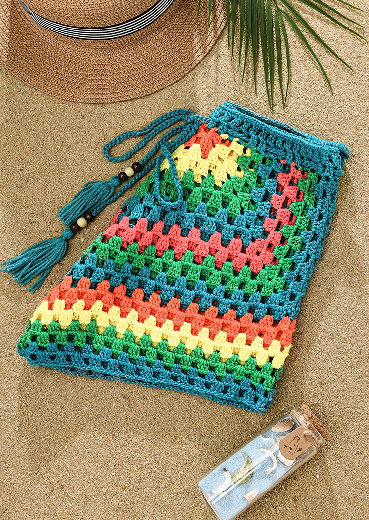 Crochet Hollow Out Tassel Beading Drawstring Shorts