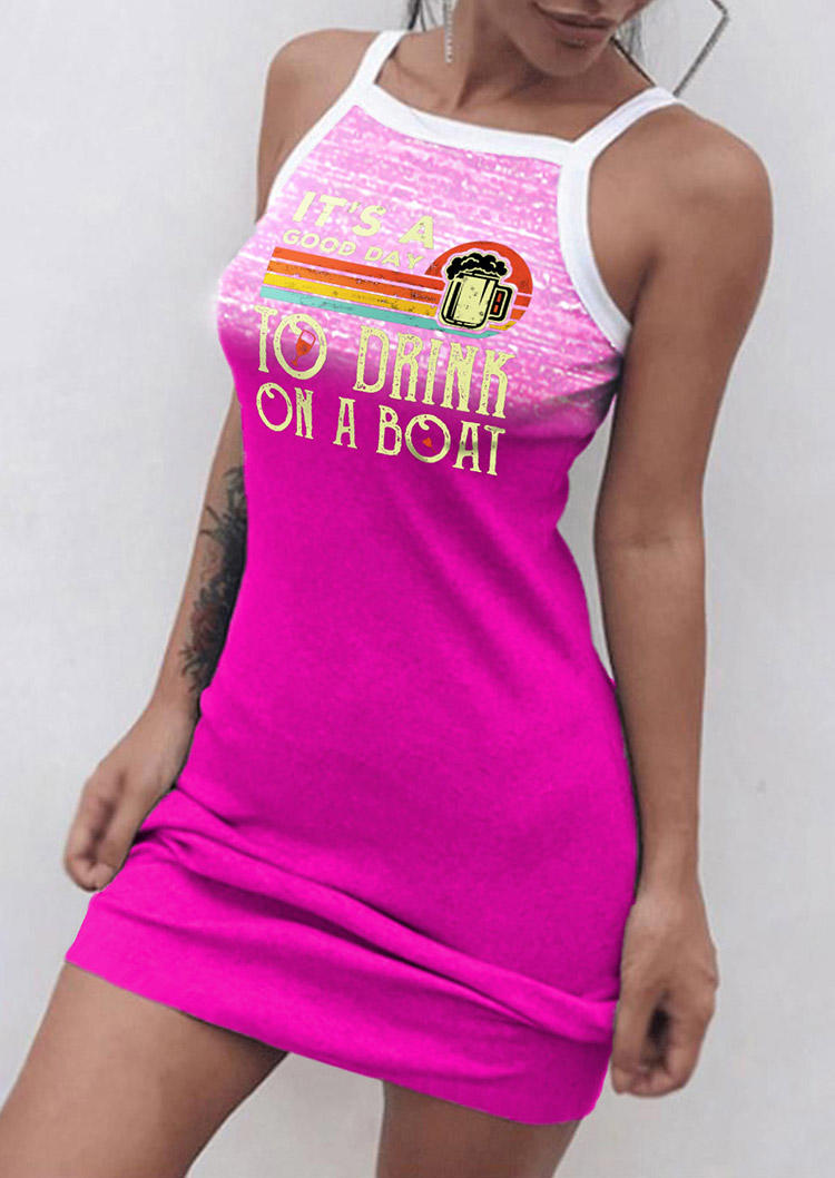 It's A Good Day To Drink On A Boat Gradient Mini Dress - Rose Red