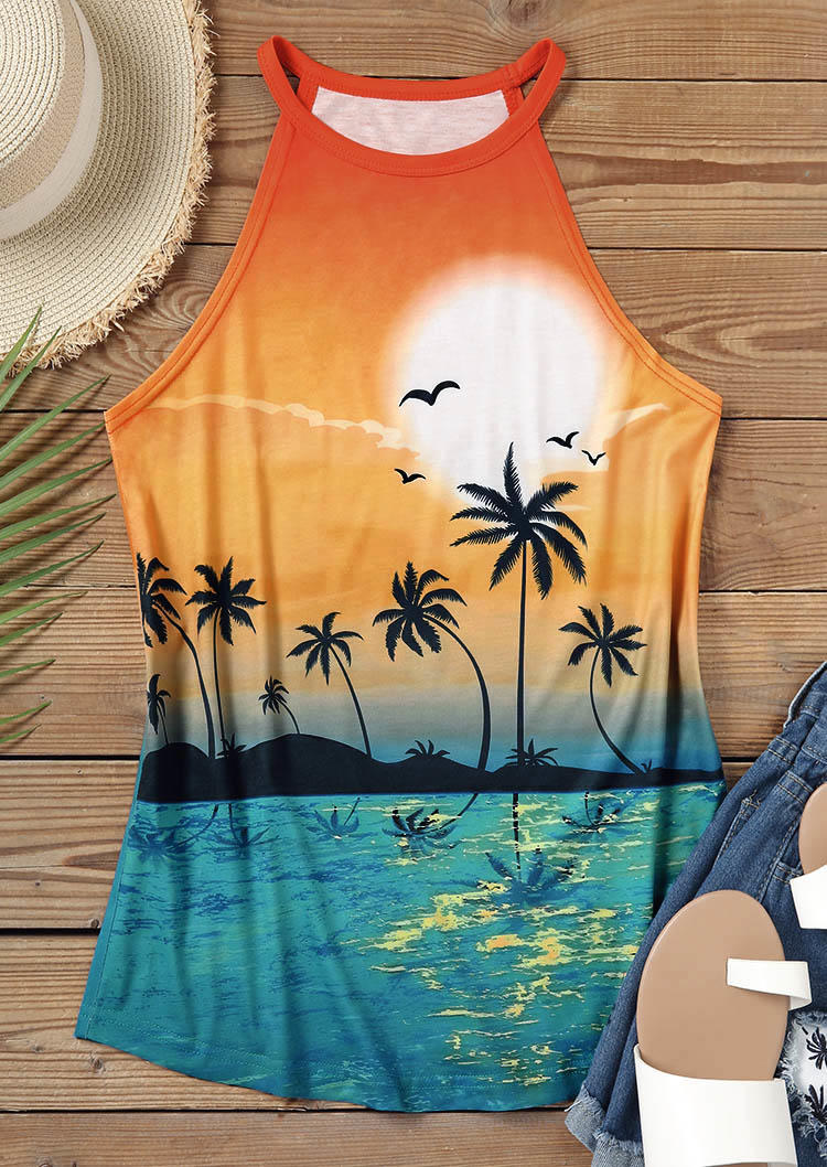

Tank Tops Coconut Tree Sunset Tank Top in Orange. Size