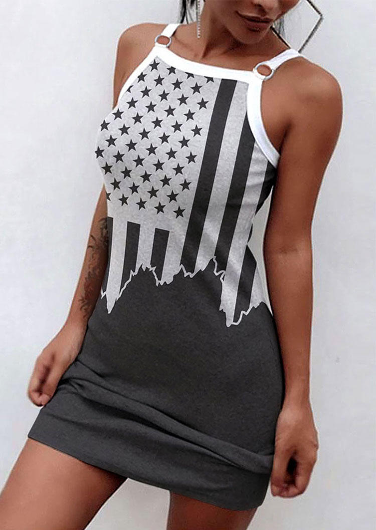 American Flag Sleeveless Mini Dress - Gray
