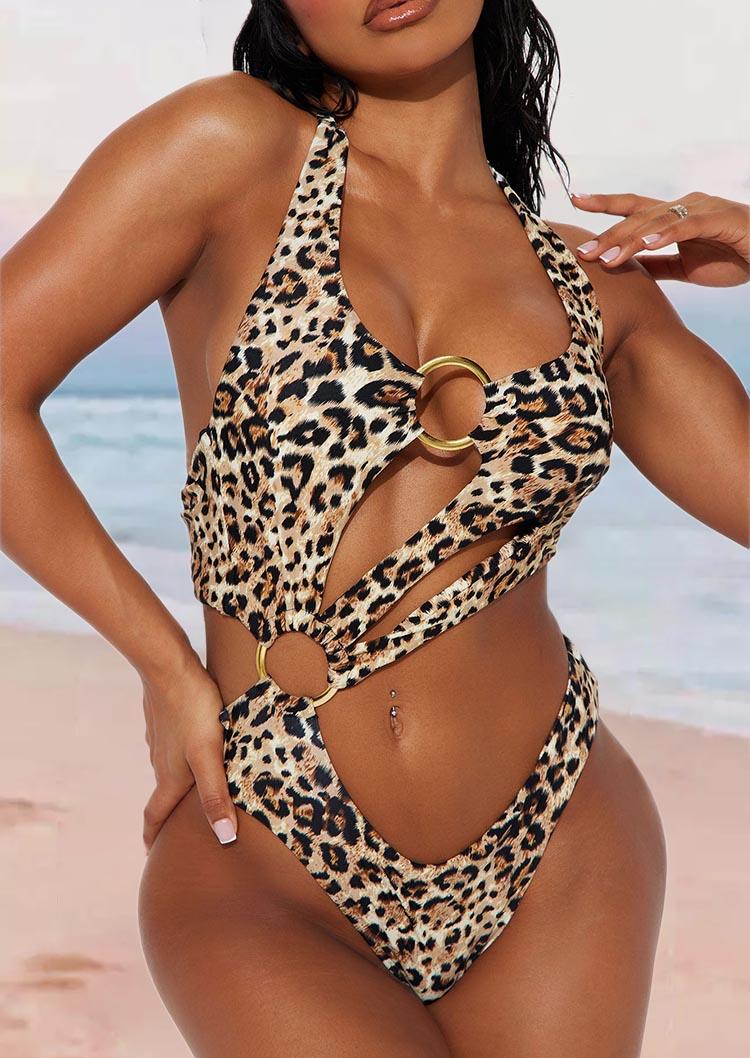 

One-Pieces Swimsuit Leopar Cut Out Halter One-Piece Bathing Suit Swimwear in Multicolor. Size: L,M,,XL