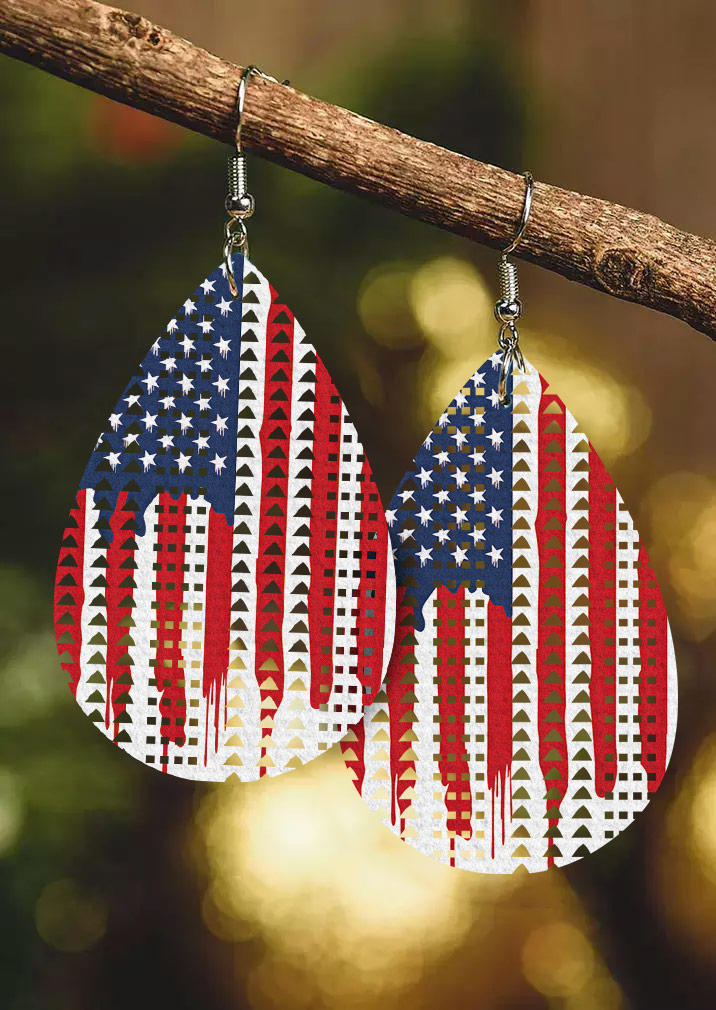 

Earrings American Flag Hollow Out Water Drop Earrings in Multicolor. Size