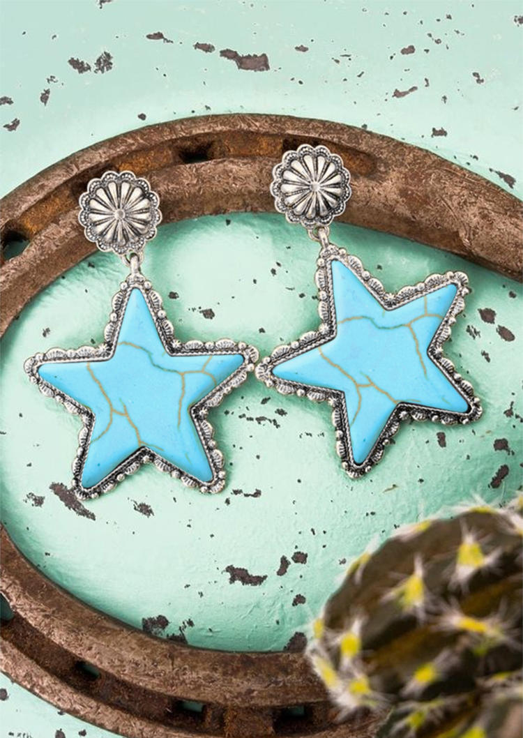 

Earrings Turquoise Star Floral Alloy Stud Earrings in Blue. Size
