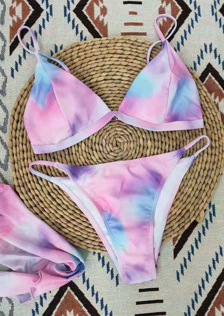 

Bikini Sets 3Pcs Tie Dye Tie Bikini Set in Multicolor. Size