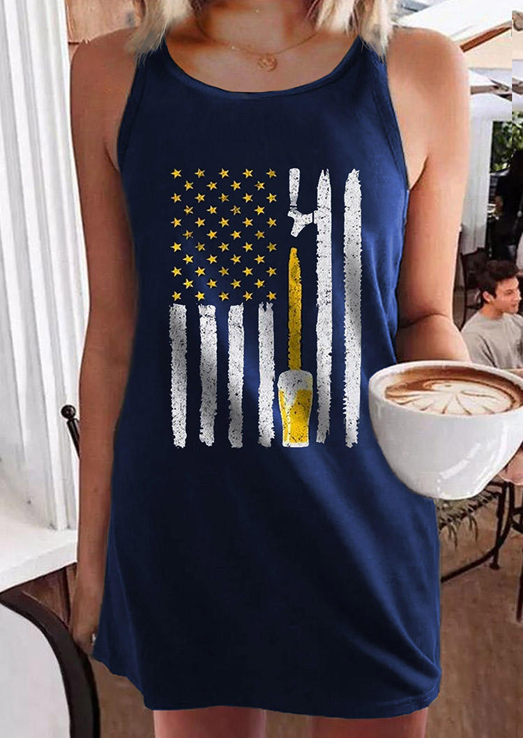 American Flag O-Neck Mini Dress - Dark Grey