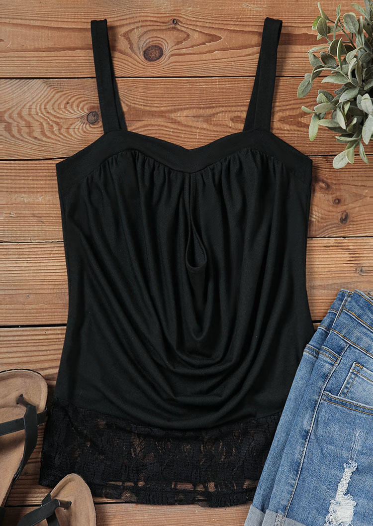 

Tank Tops Lace Splicing Hollow Out Camisole in Black. Size