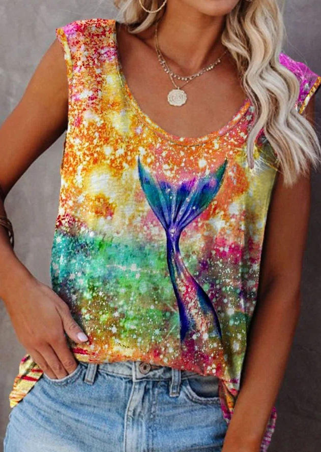 

Tank Tops Colorful Fish Scale Glitter Tank Top in Multicolor. Size: L,M,,XL