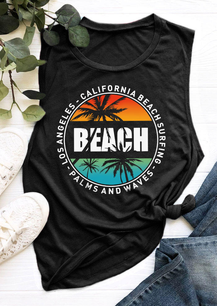 

Tank Tops California Beach Surfing Palms And Waves Tank Top in Black. Size