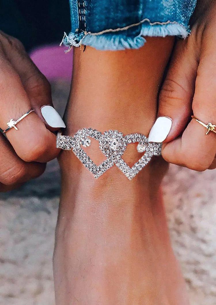 

Body Jewelry Heart Rhinestone Casual Anklet in Silver. Size