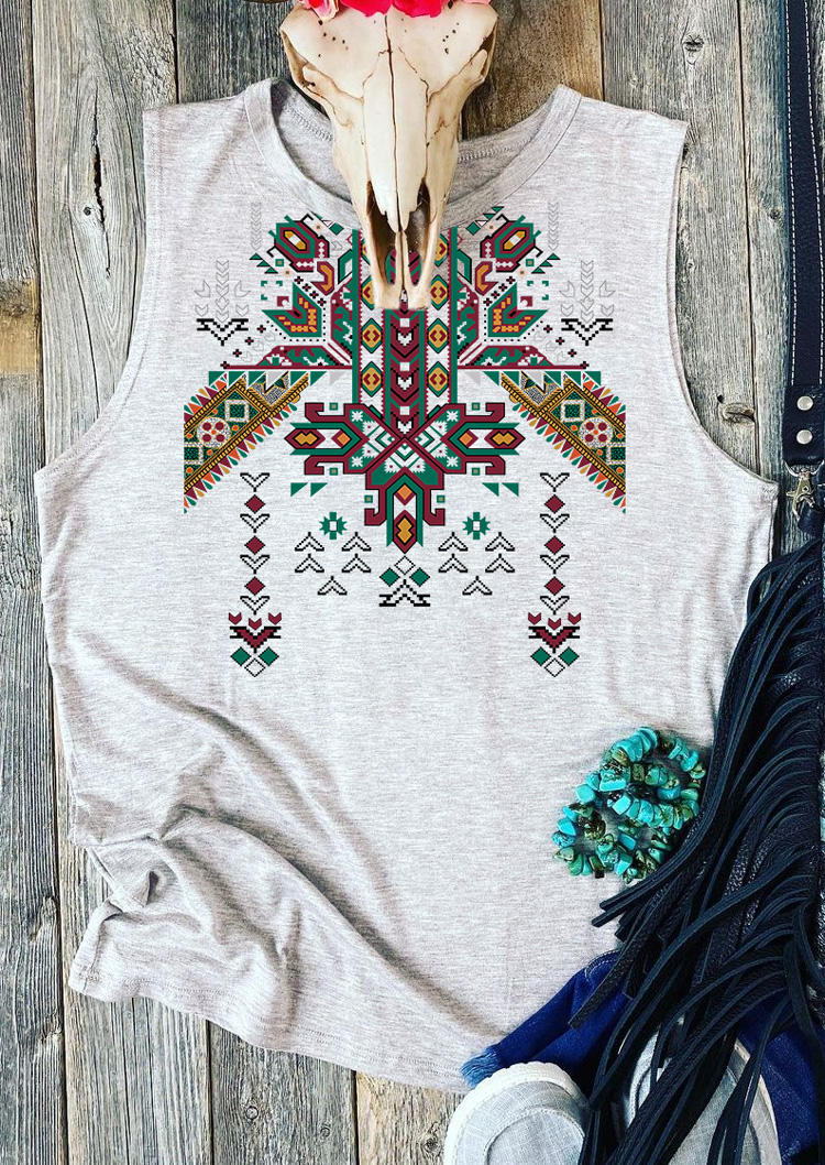 

Tank Tops Tribal Aztec Western Tank Top - Light Grey in Gray. Size