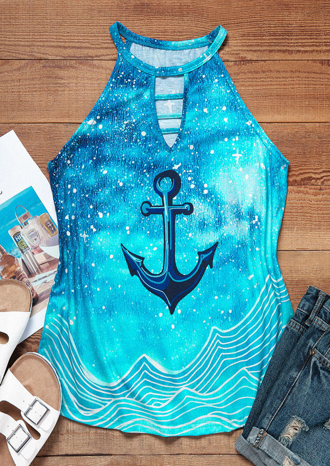 

Tank Tops Anchor Hollow Out Casual Tank Top in Multicolor. Size: L,M,,XL