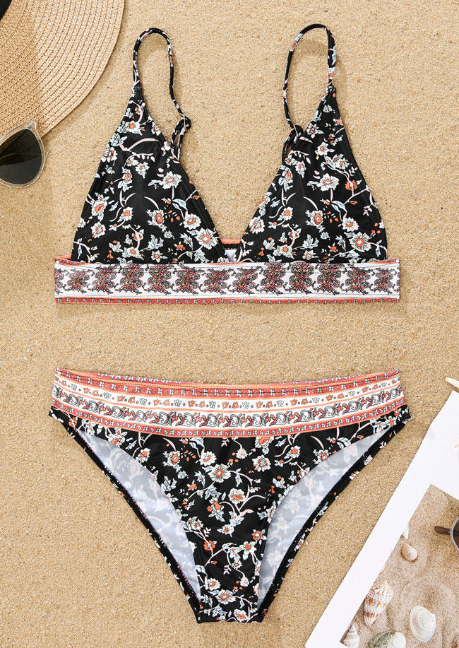 

Bikini Sets Floral Adjustable Strap Bikini Set in Black. Size: L,M,,XL