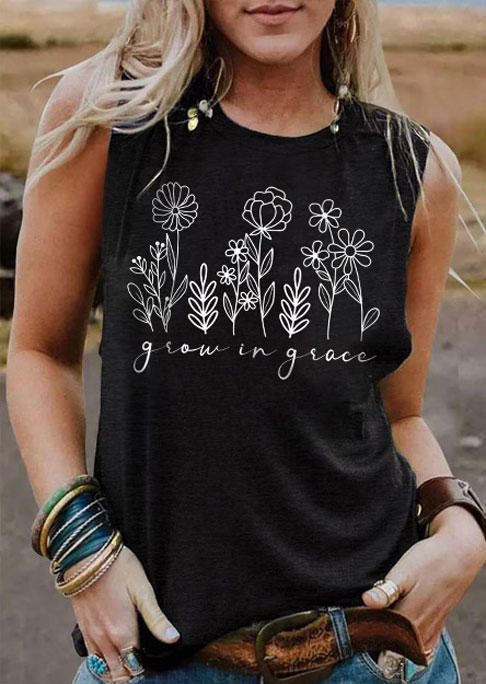 

Tank Tops Grown In Grace Floral O-Neck Tank Top in Black. Size: ,XL