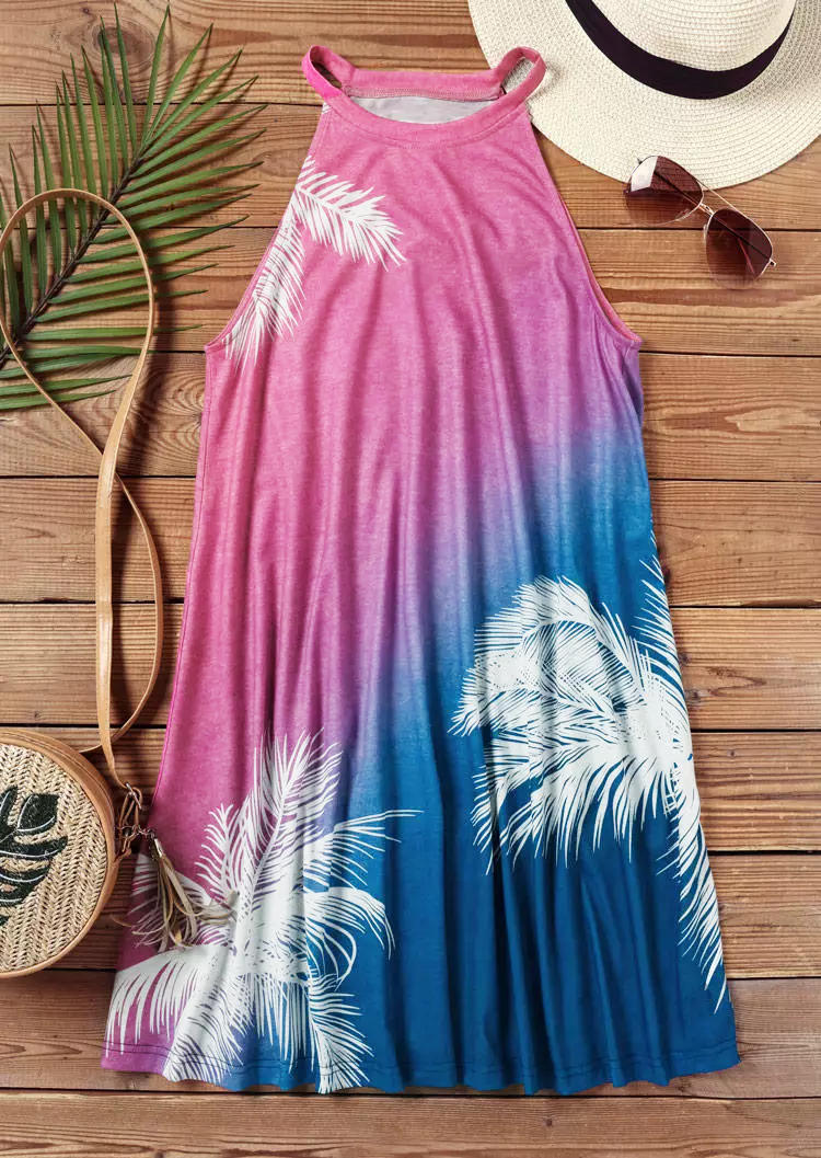 

Mini Dresses Gradient Leaf O-Neck Mini Dress in Multicolor. Size: ,XL