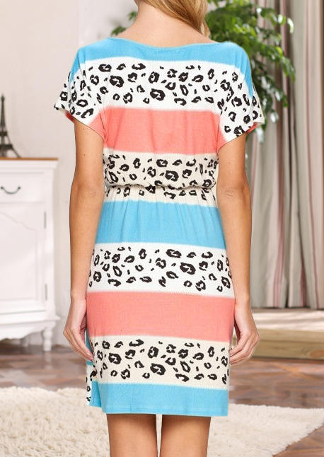 

Mini Dresses Leopard Color Block Tie Mini Dress in Multicolor. Size: L,M,,XL