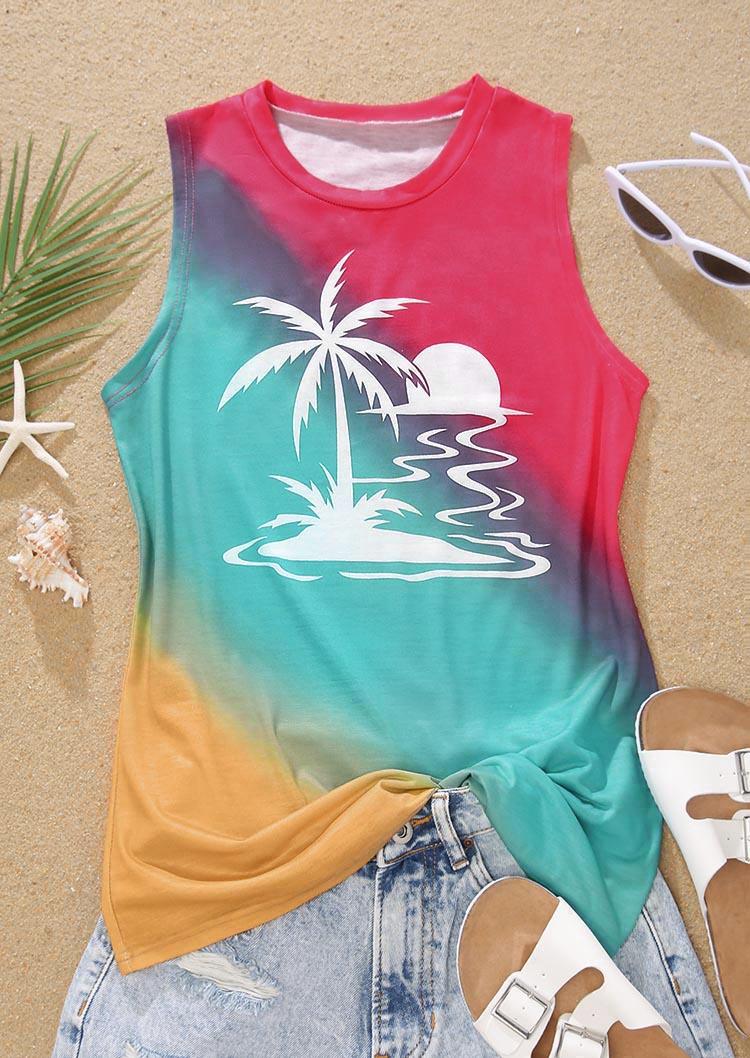 

Tank Tops Gradient Coconut Tree O-Neck Tank Top in Multicolor. Size: ,XL