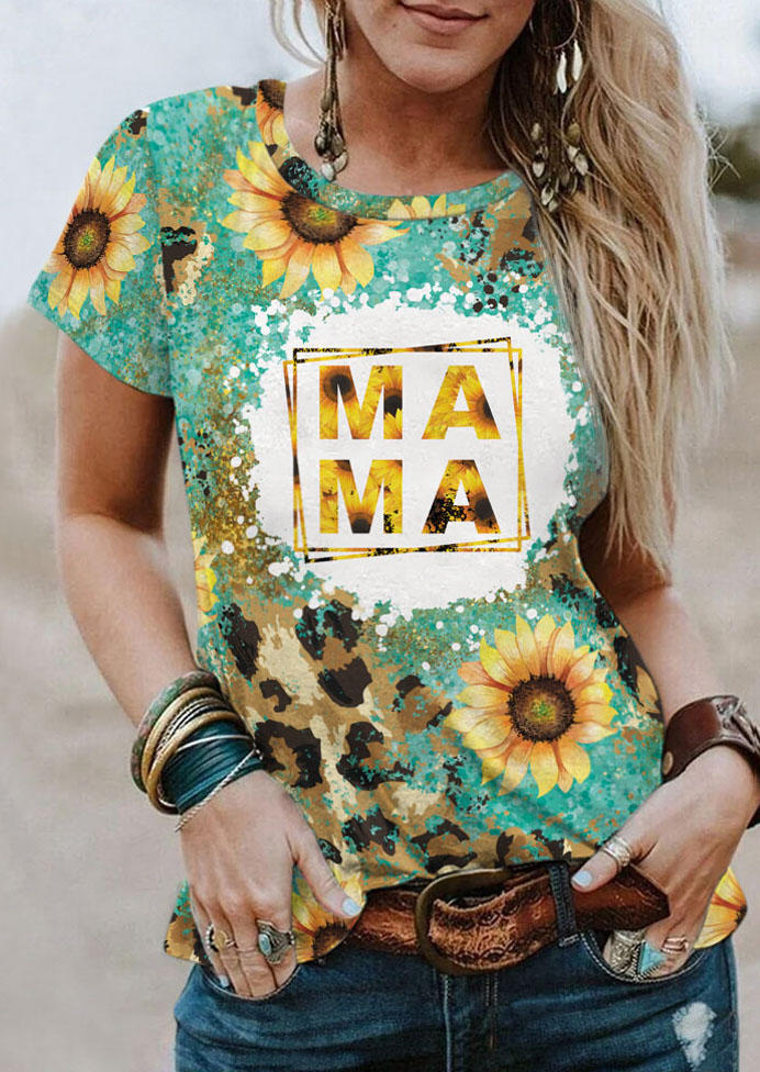 

T-shirts Tees Mama Sunflower Leopard Bleached T-Shirt Tee in Multicolor. Size