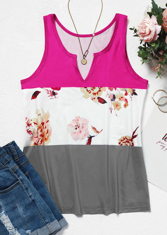 

Tank Tops Floral Color Block Notched Neck Tank Top in Multicolor. Size