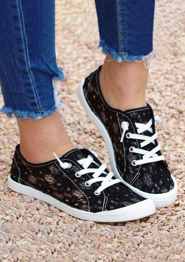 

Sneakers Lace Lace Up Breathable Flat Sneakers in Black. Size