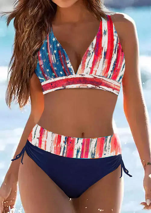 American Flag Halter Tie Bikini Set