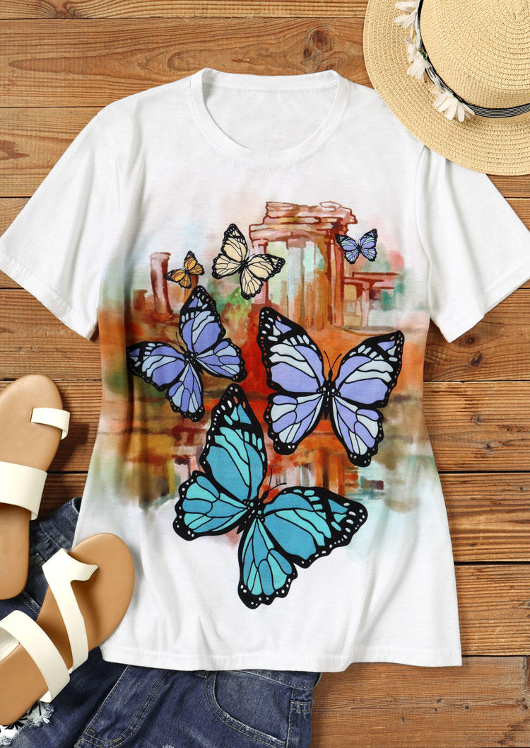 

T-shirts Tees Simple Colorful Butterfly T-Shirt Tee in Multicolor. Size: L,M,,XL