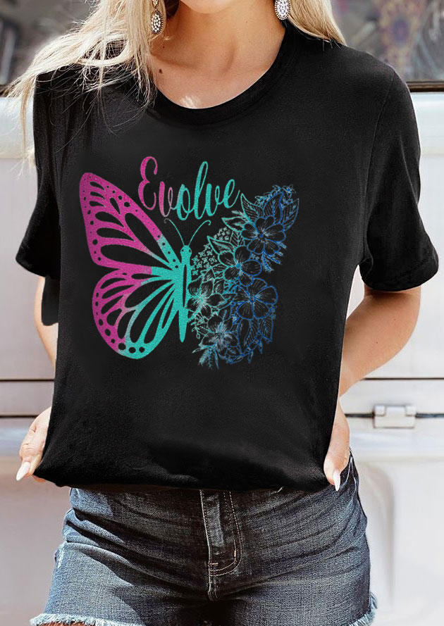 

T-shirts Tees Evolve Butterfly O-Neck T-Shirt Tee in Black. Size: L,M,,XL