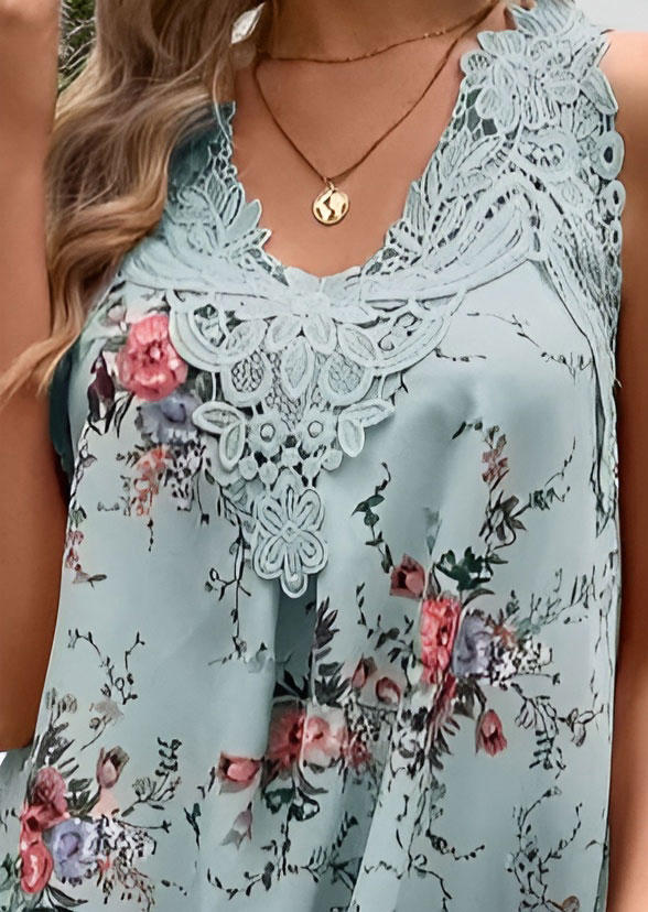Lace Floral Casual Tank - Light Green